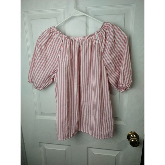 Loft Pink White Striped Casual Peasant Side Slit Blouse. Size SP - Picture 9 of 9